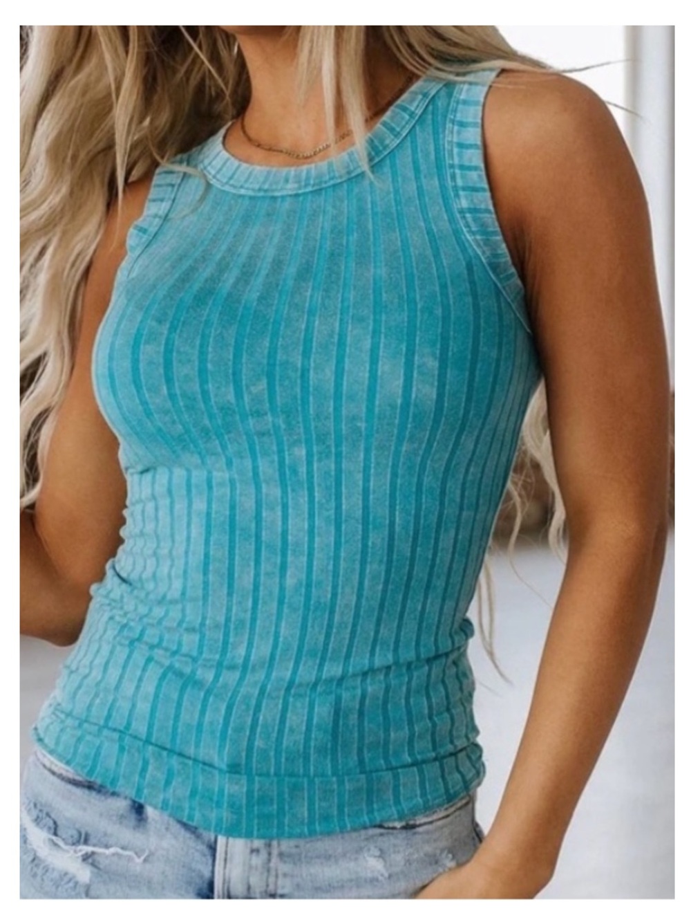 NWT ZENANA Ribbed Mineral Washed Tank Top in Teal
